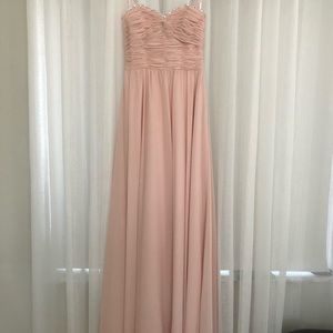 Mori Lee blush bridesmaid dress